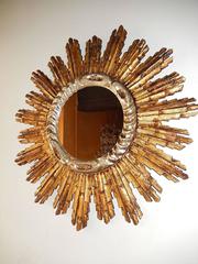 French Gold Gilt and Silver Starburst Mirror
