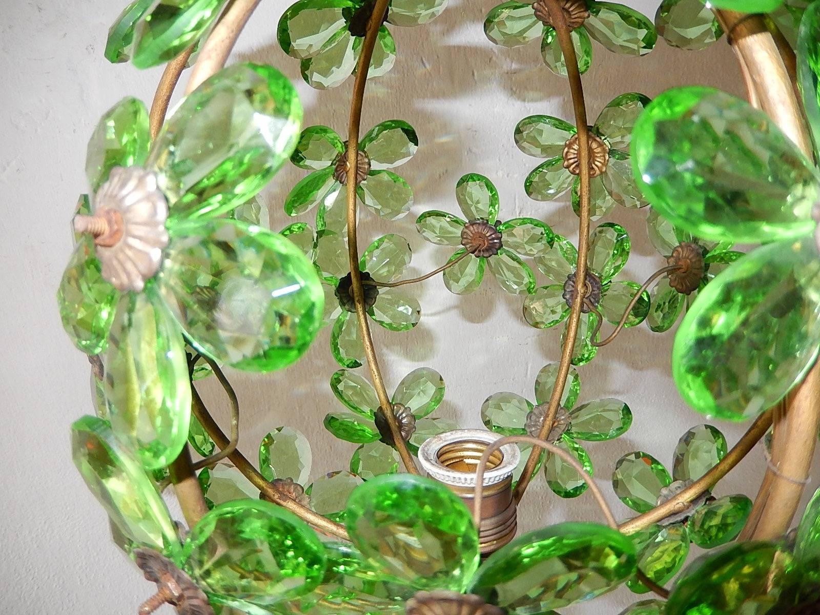 French Bagues Crystal Green Prisms Floral Ball Chandelier 1