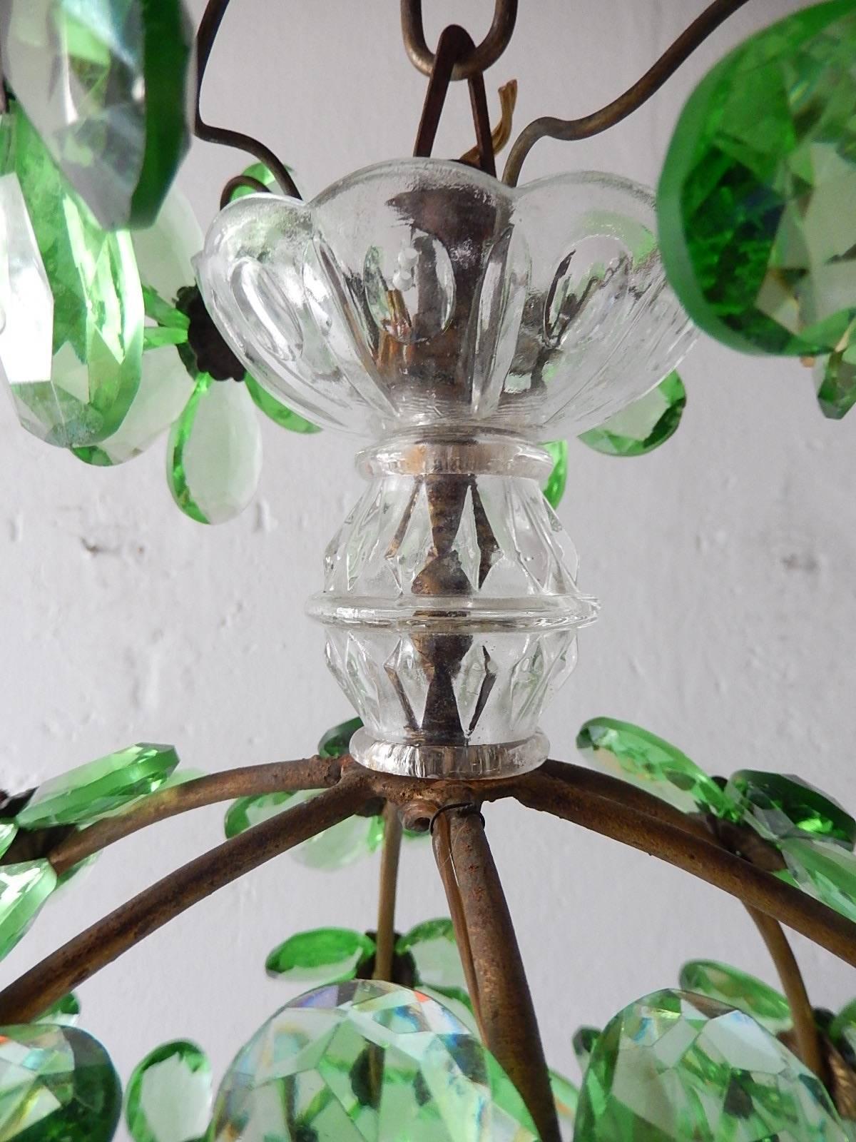 French Bagues Crystal Green Prisms Floral Ball Chandelier 5