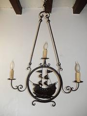 1870 Italian Wrought Iron Nautical Ship Boat Chandelier