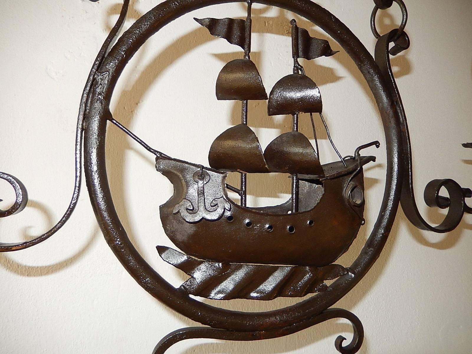 1870 Italian Wrought Iron Nautical Ship Boat Chandelier In Excellent Condition In Modena (MO), Modena (Mo)