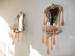 French Pink Opaline Drops Mirror Murano Glass Sconces