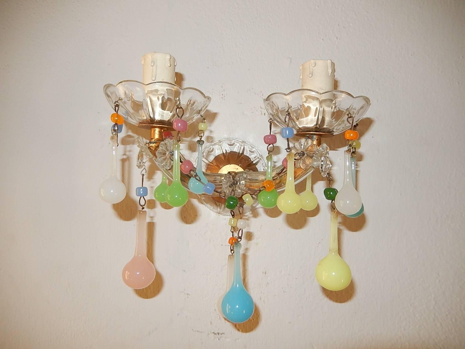 French Multi-Colored Opaline Pastel Sconces In Excellent Condition In Modena (MO), Modena (Mo)