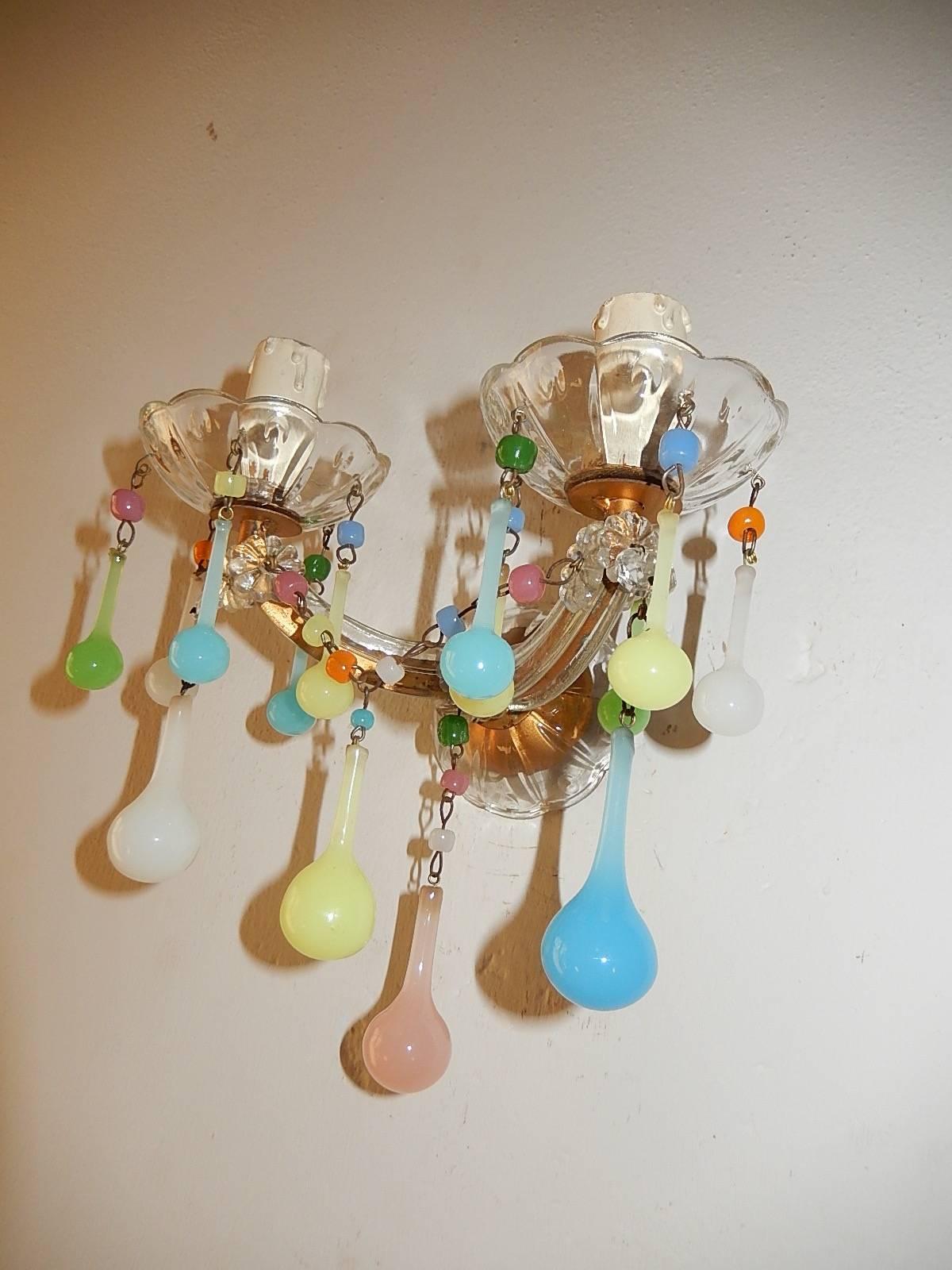 Early 20th Century French Multi-Colored Opaline Pastel Sconces