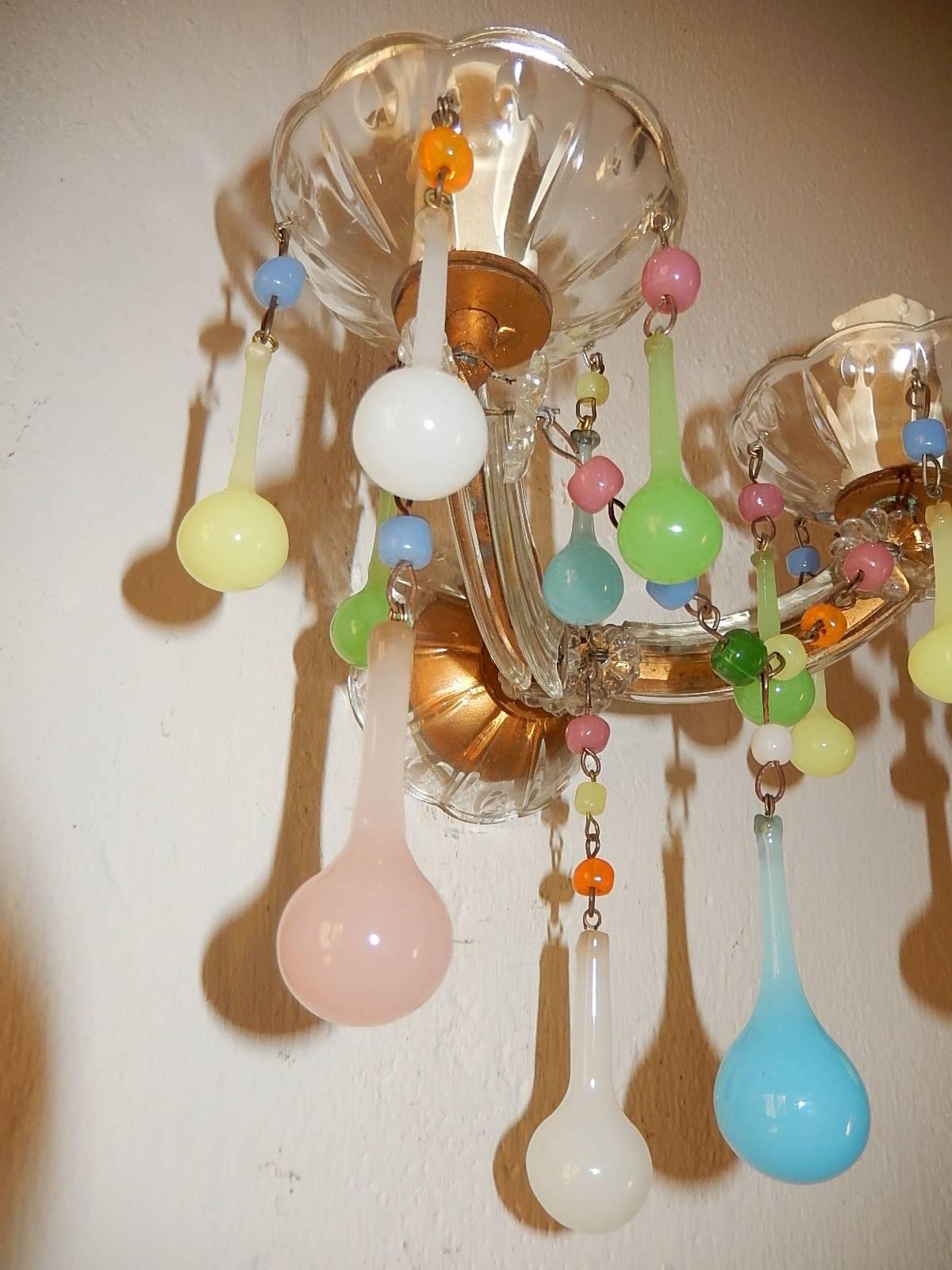 French Multi-Colored Opaline Pastel Sconces 1