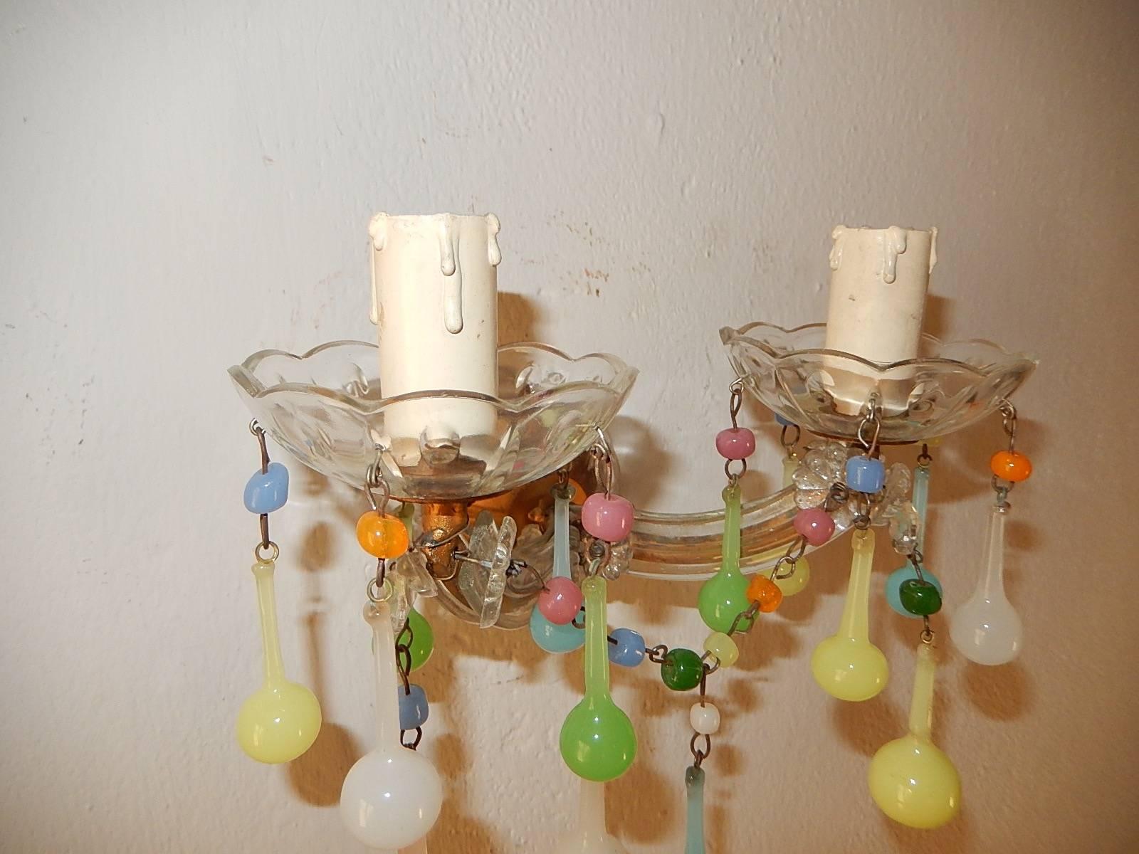 French Multi-Colored Opaline Pastel Sconces 3