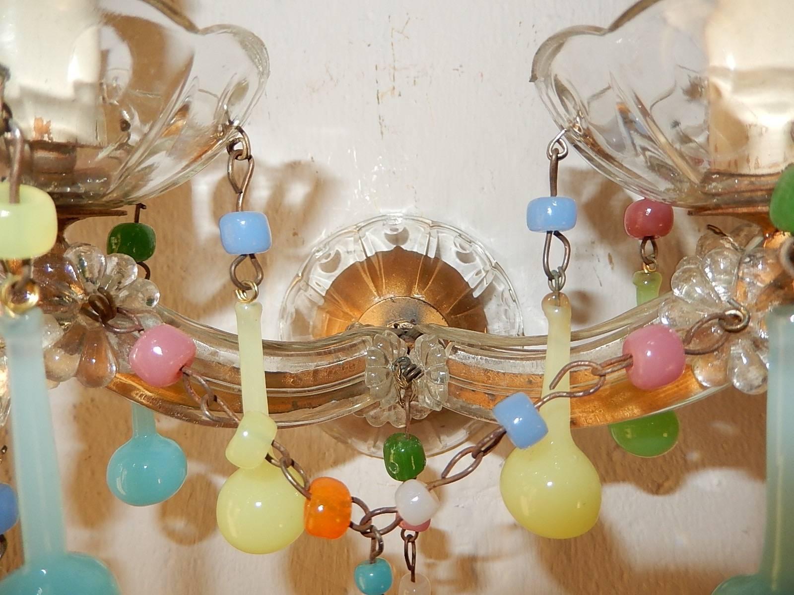 French Multi-Colored Opaline Pastel Sconces 4
