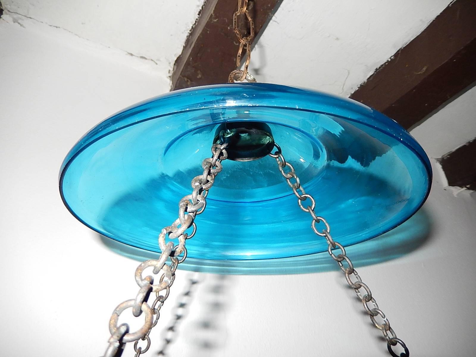 19th Century Cobalt Blue English Bell Jar Lantern Chandelier 1
