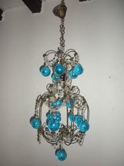 Vintage French Huge Aqua Murano Balls Chandelier One of a Kind c 1920