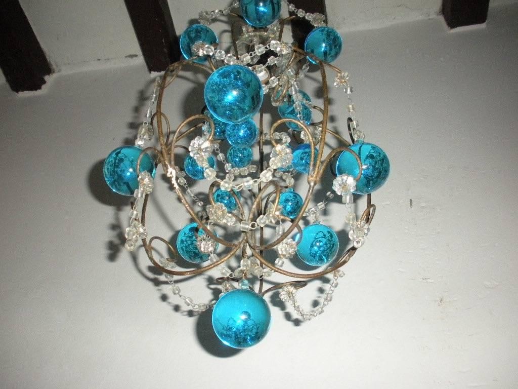 Vintage French Huge Aqua Murano Balls Chandelier In Excellent Condition For Sale In Modena (MO), Modena (Mo)