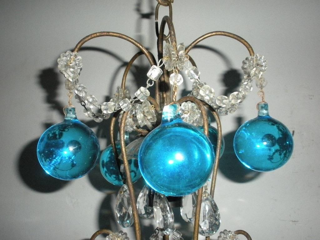 Early 20th Century Vintage French Huge Aqua Murano Balls Chandelier For Sale