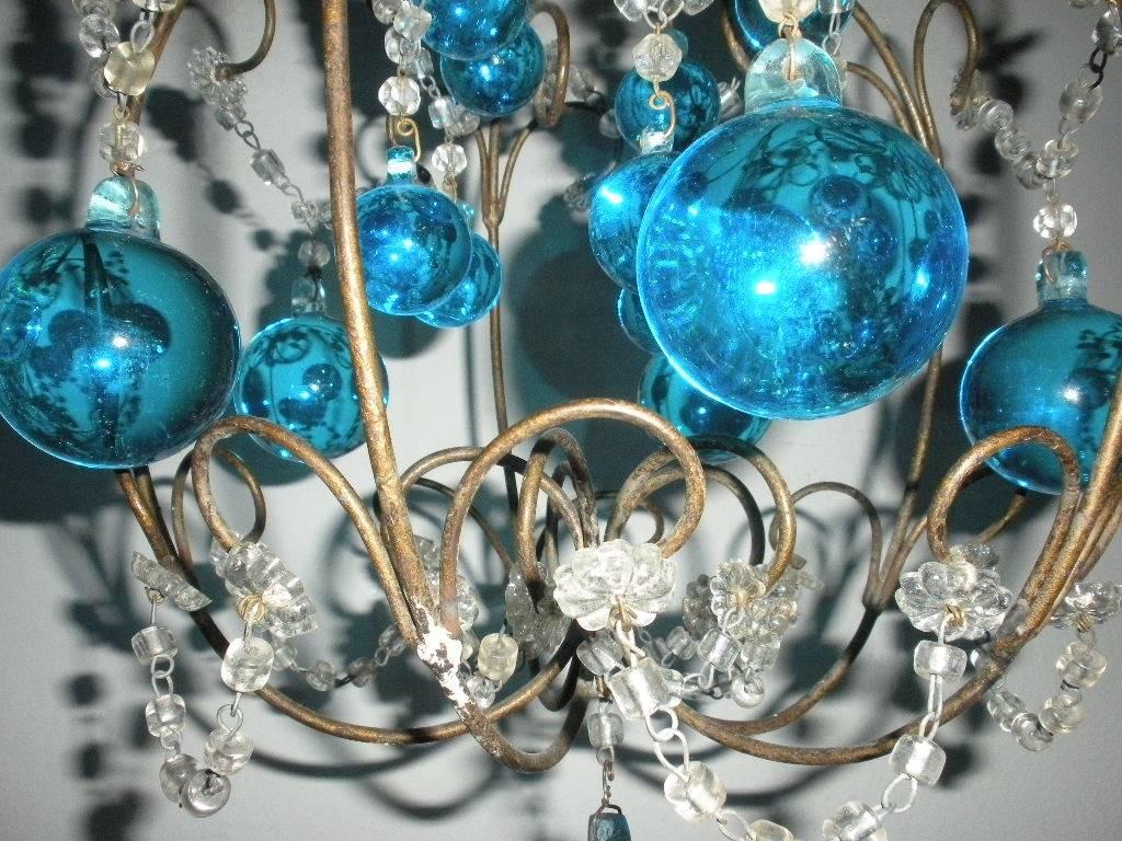 Vintage French Huge Aqua Murano Balls Chandelier For Sale 1