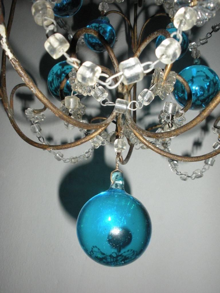 Vintage French Huge Aqua Murano Balls Chandelier For Sale 2