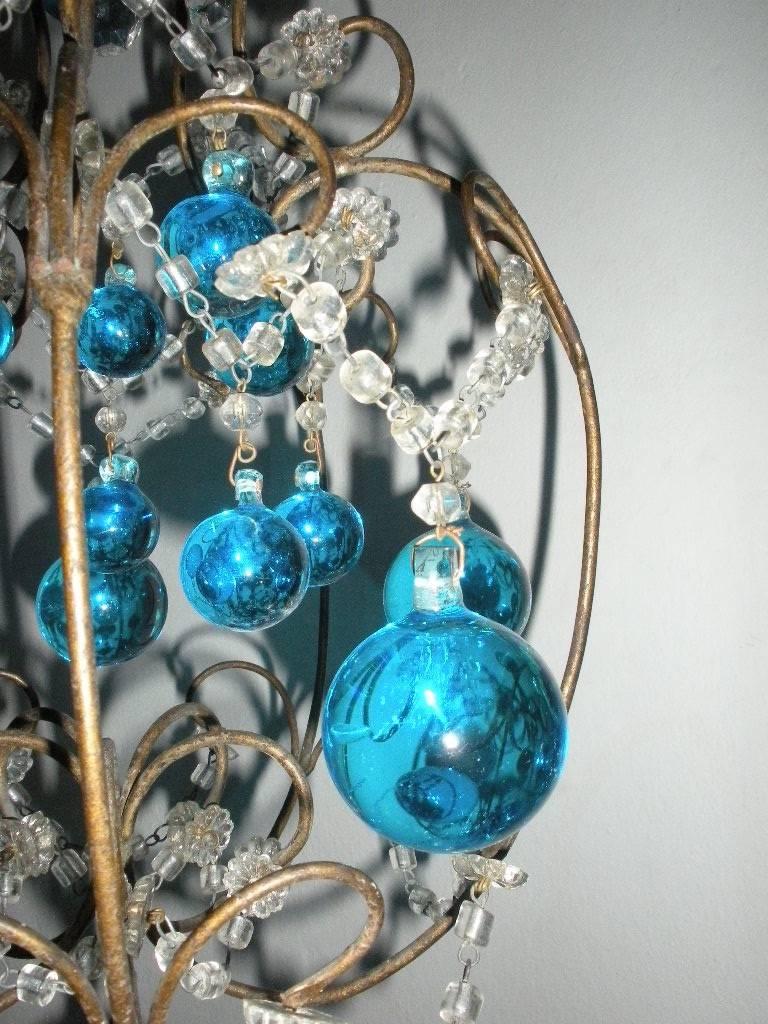 Vintage French Huge Aqua Murano Balls Chandelier For Sale 3