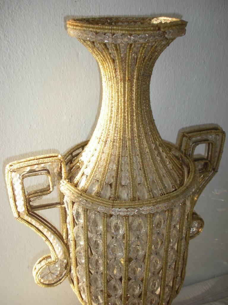 French Huge Beaded Urn Lamp, circa 1900
