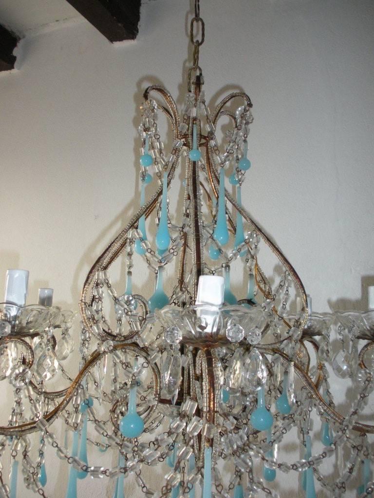 Rococo French Robins Egg Blue Opaline Beaded Chandelier