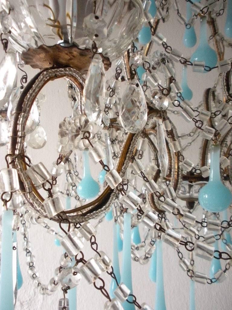 Early 20th Century French Robins Egg Blue Opaline Beaded Chandelier