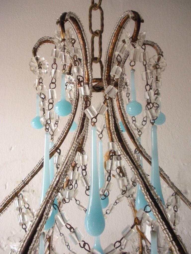 French Robins Egg Blue Opaline Beaded Chandelier 2