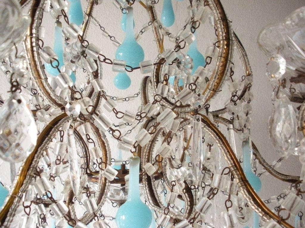 French Robins Egg Blue Opaline Beaded Chandelier 3