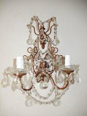 French Macaroni Swags Clear Murano Balls Gilt Wood Sconces