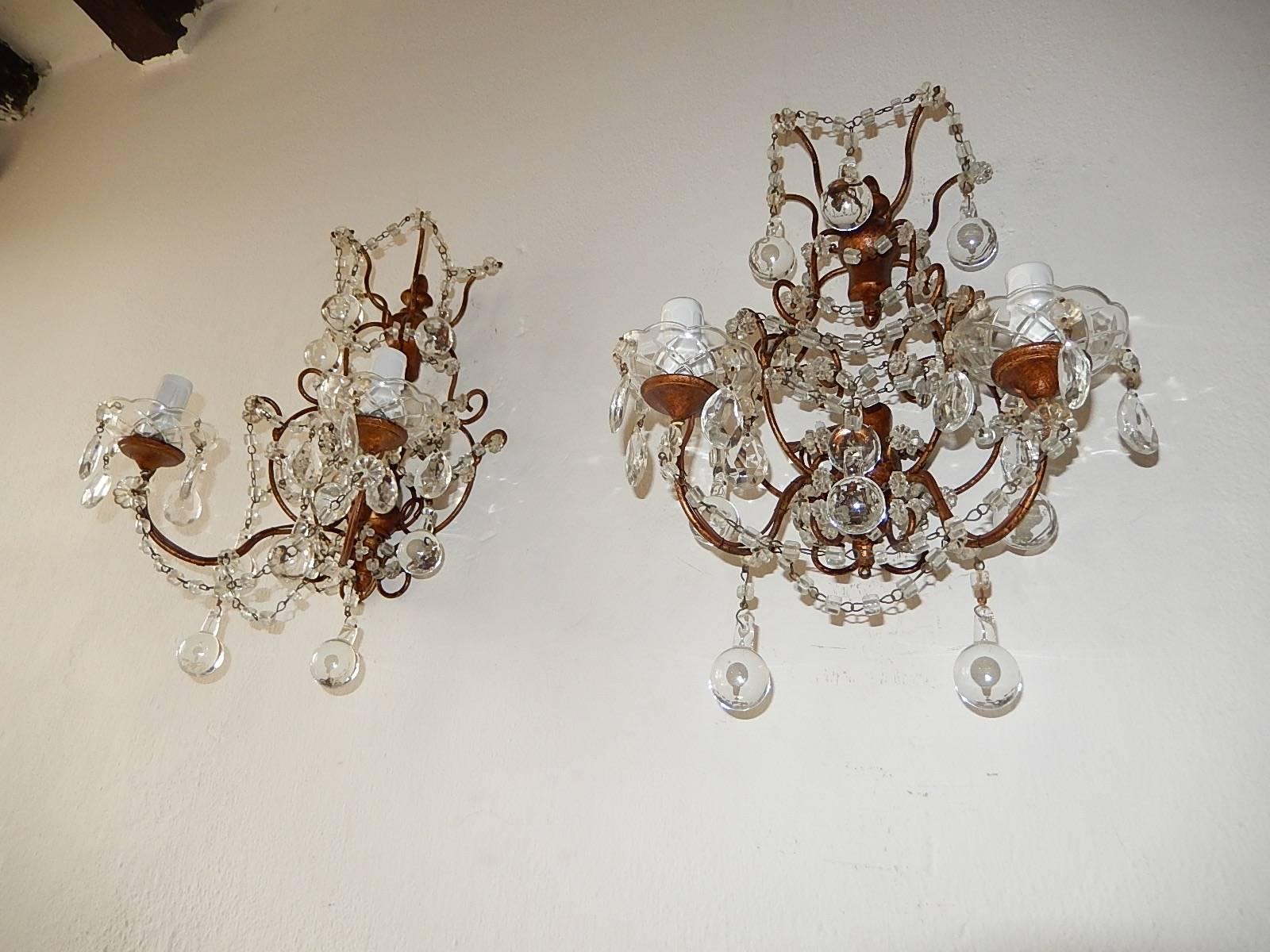 French Macaroni Swags Clear Murano Balls Sconces In Excellent Condition For Sale In Modena (MO), Modena (Mo)