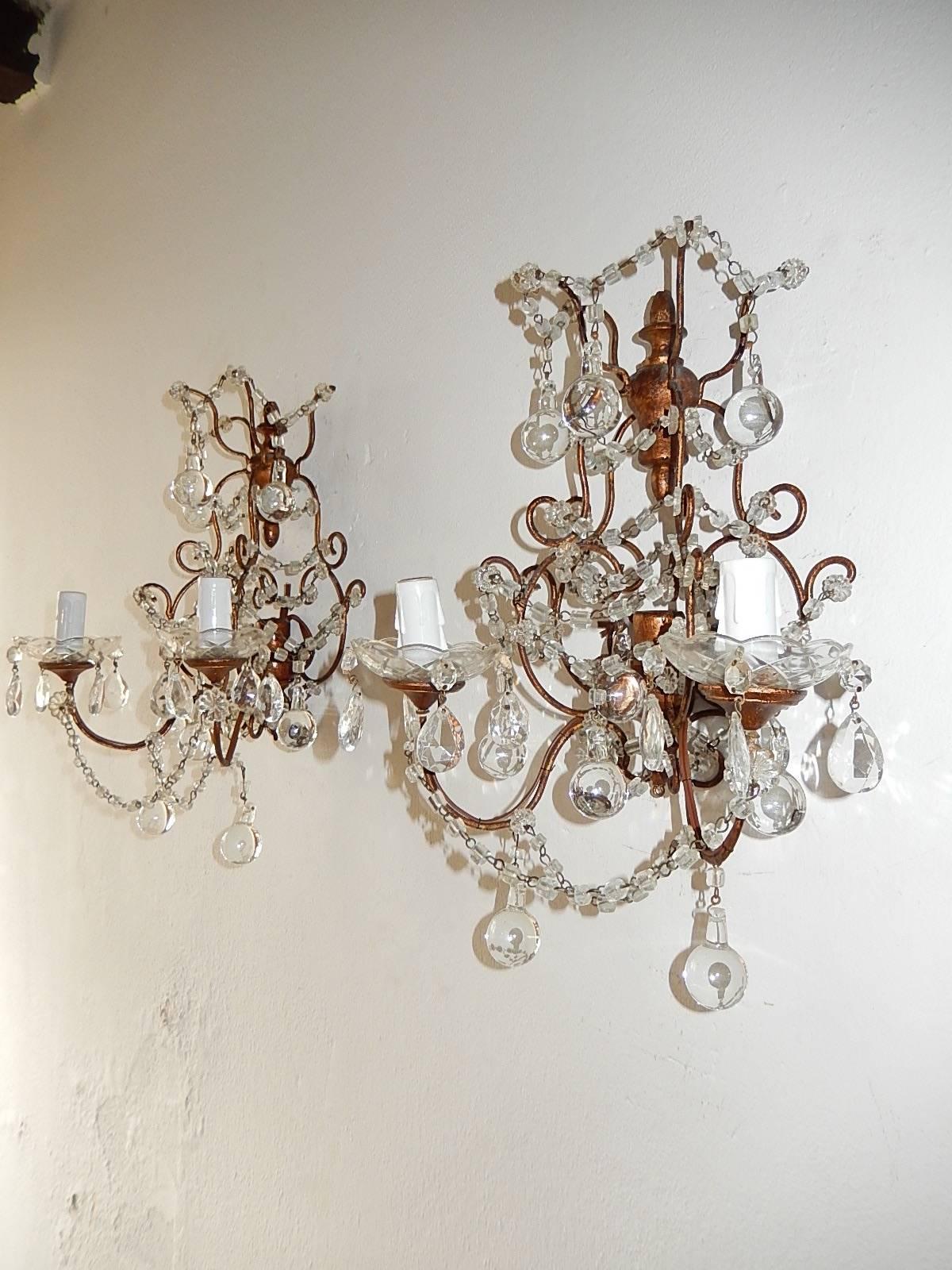 Late 19th Century French Macaroni Swags Clear Murano Balls Sconces For Sale