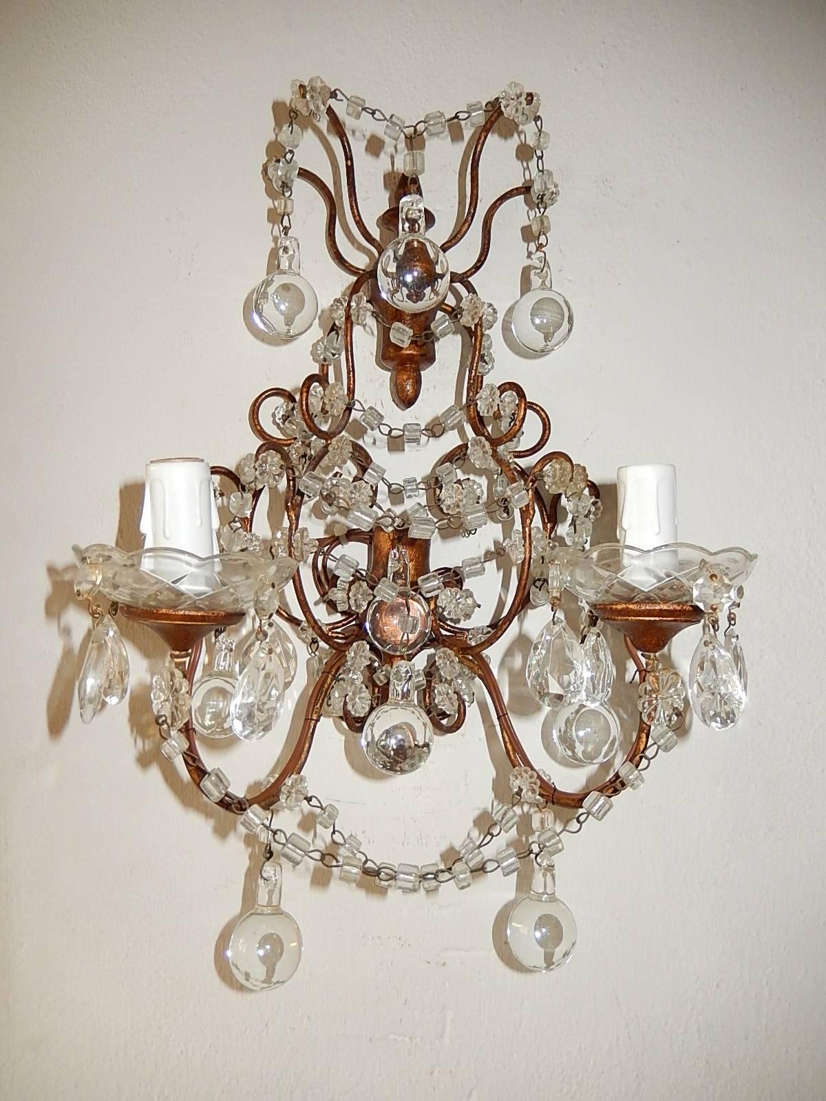 Crystal French Macaroni Swags Clear Murano Balls Sconces For Sale