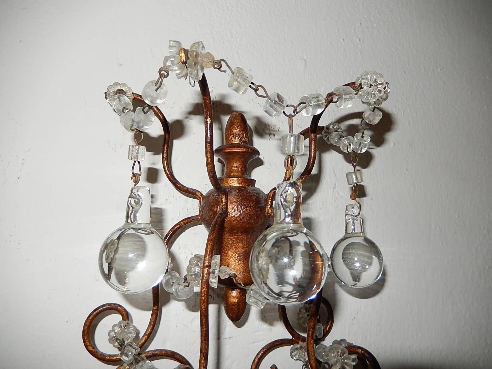 French Macaroni Swags Clear Murano Balls Sconces For Sale 1