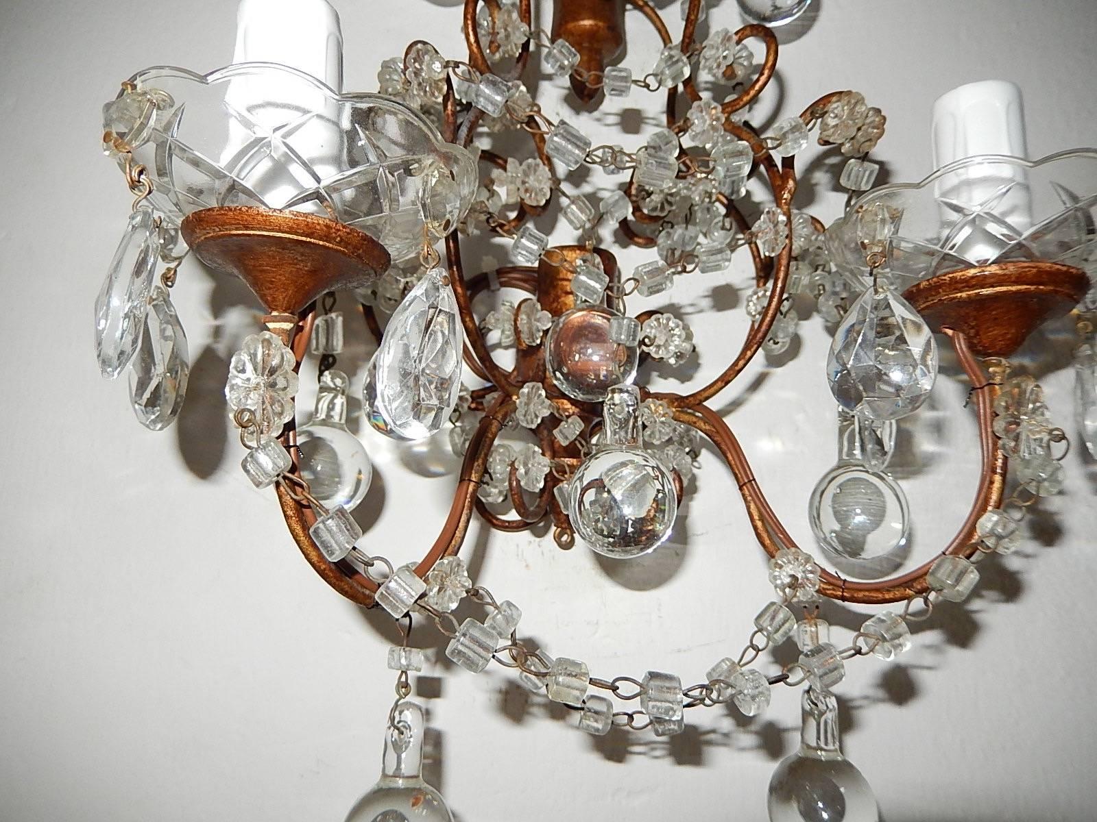 French Macaroni Swags Clear Murano Balls Sconces For Sale 2