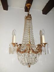 French Empire Bronze Crystal Bows Chandelier