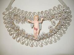 1890 French Bridal Beaded Floral Wreath with Winged Cherub