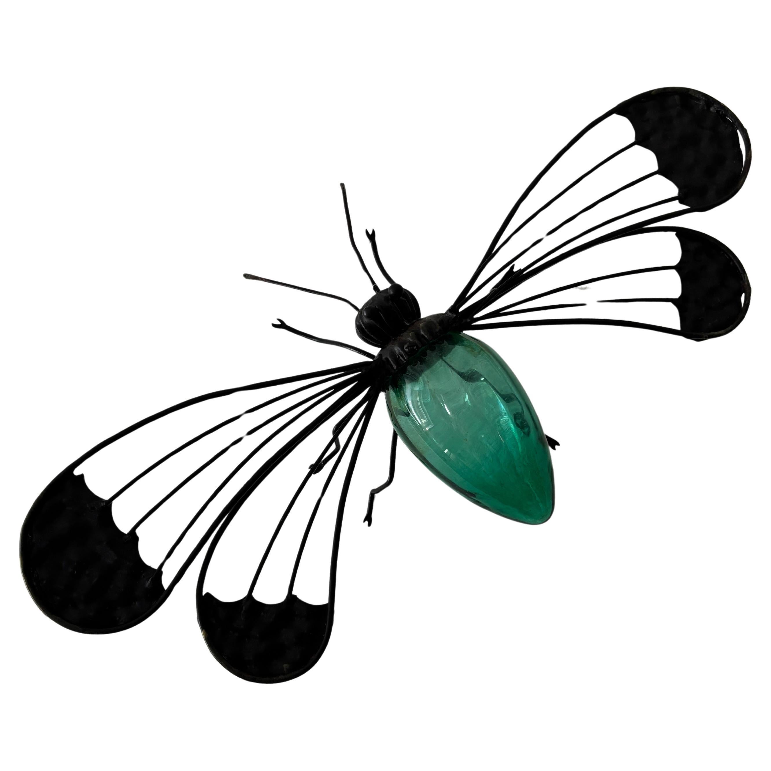 A.I.C. Brutalist italien du milieu du siècle, abat-jour en verre vert à motif de libellule, c. 1950 en vente
