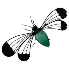 Midcentury Italian Brutalist Dragonfly Detailed Green Glass Body Sconce, c 1950