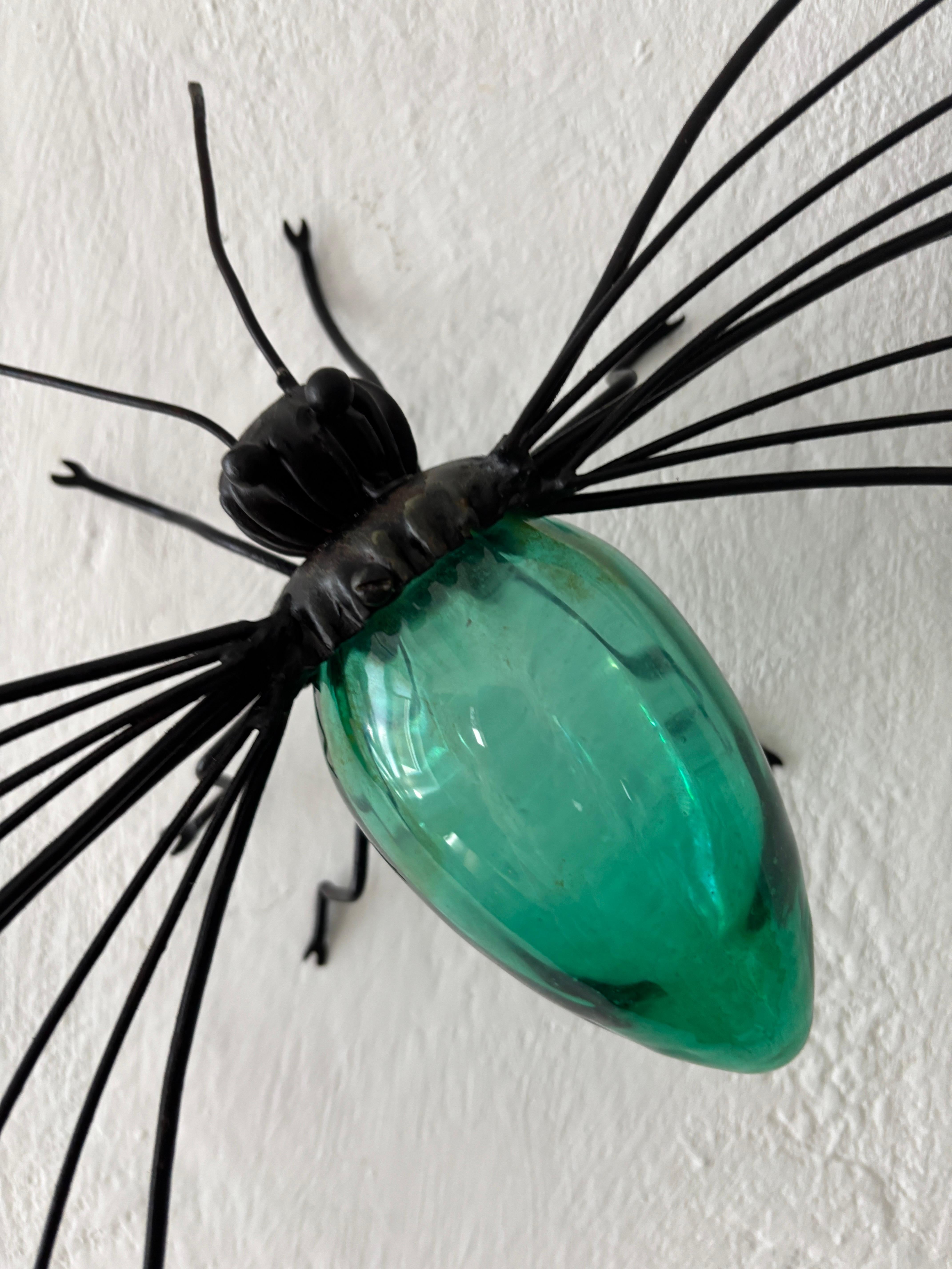 A.I.C. Brutalist italien du milieu du siècle, abat-jour en verre vert à motif de libellule, c. 1950 en vente 3