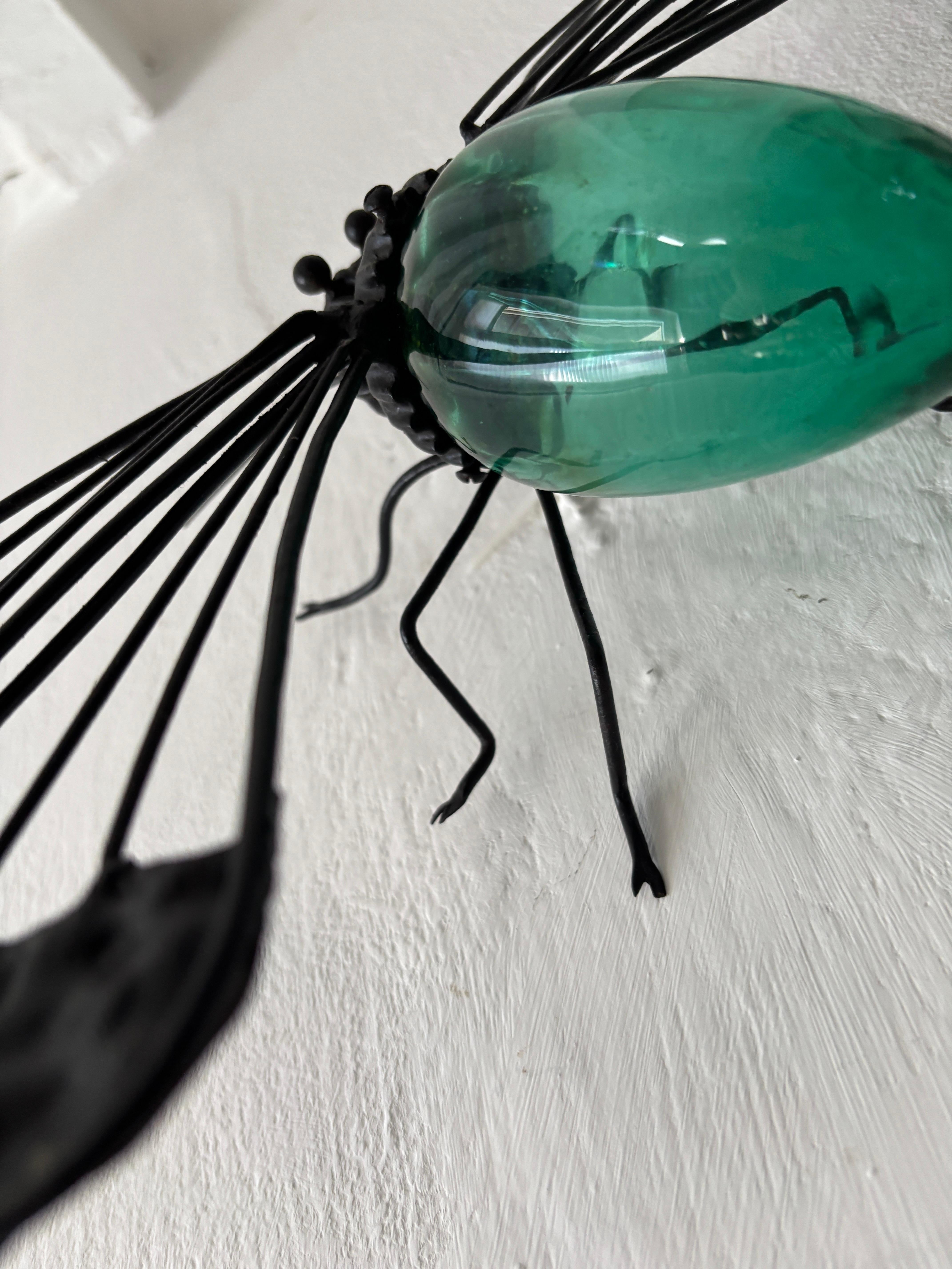 A.I.C. Brutalist italien du milieu du siècle, abat-jour en verre vert à motif de libellule, c. 1950 en vente 2