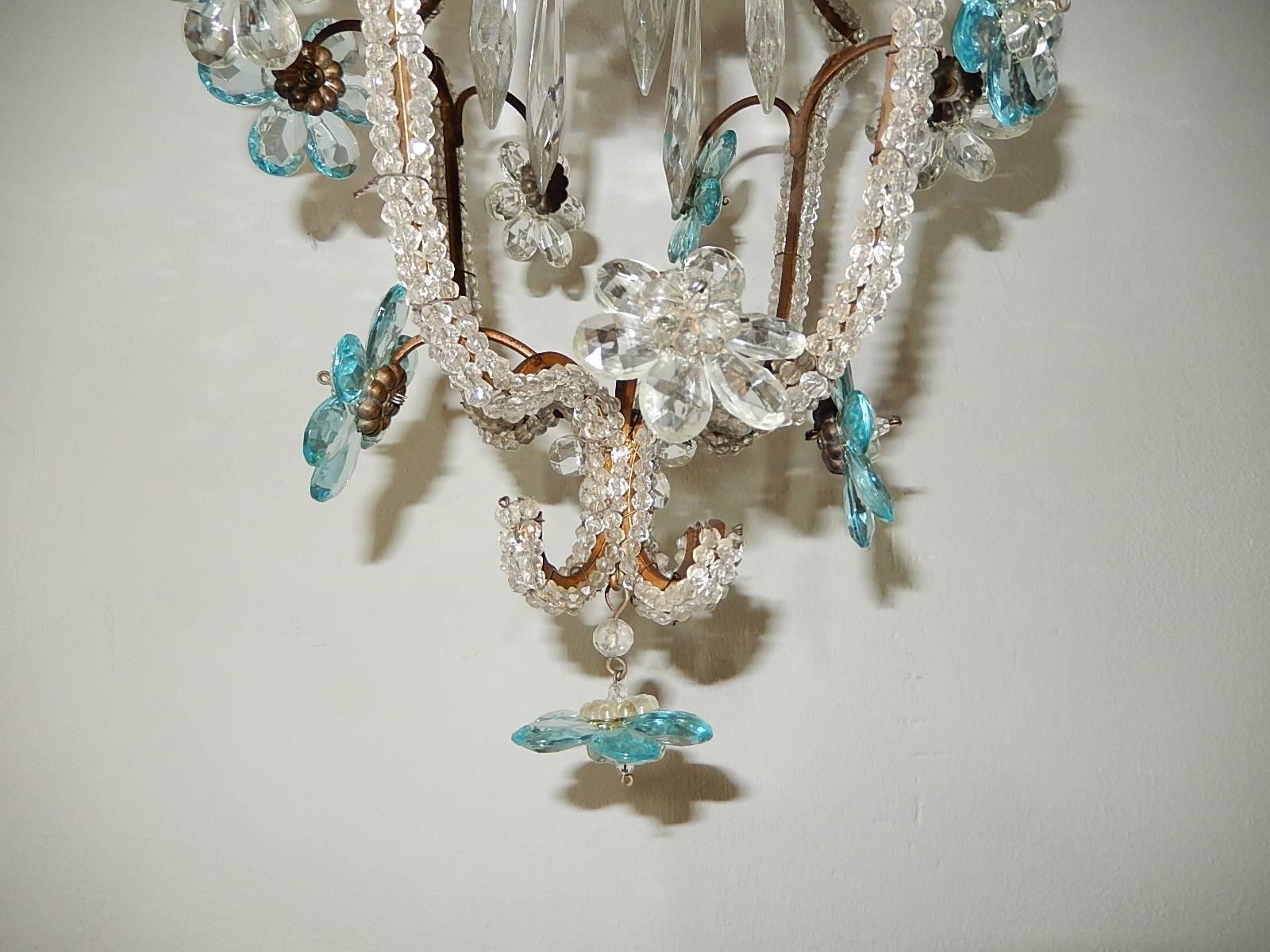 French Aqua Blue Maison Baguès Style Beaded Chandelier, circa 1920 In Excellent Condition In Modena (MO), Modena (Mo)