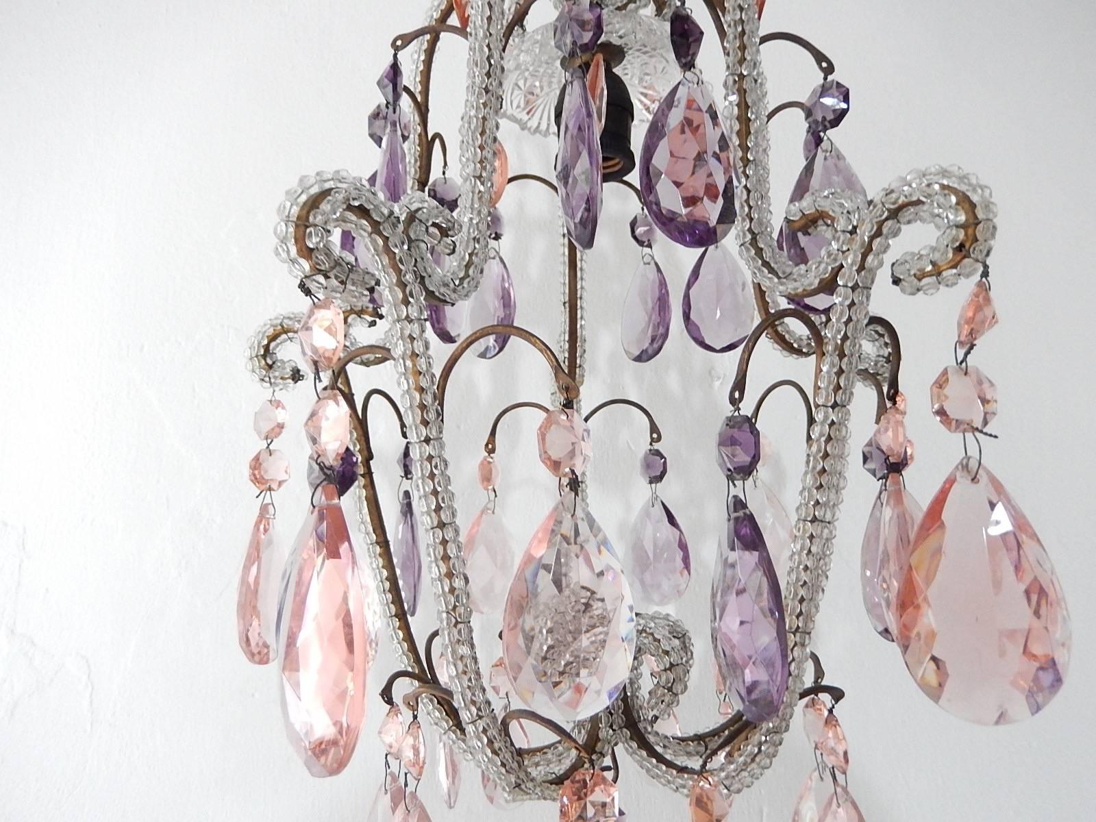 Beaded Pink and Purple Crystal Prisms Chandelier 3