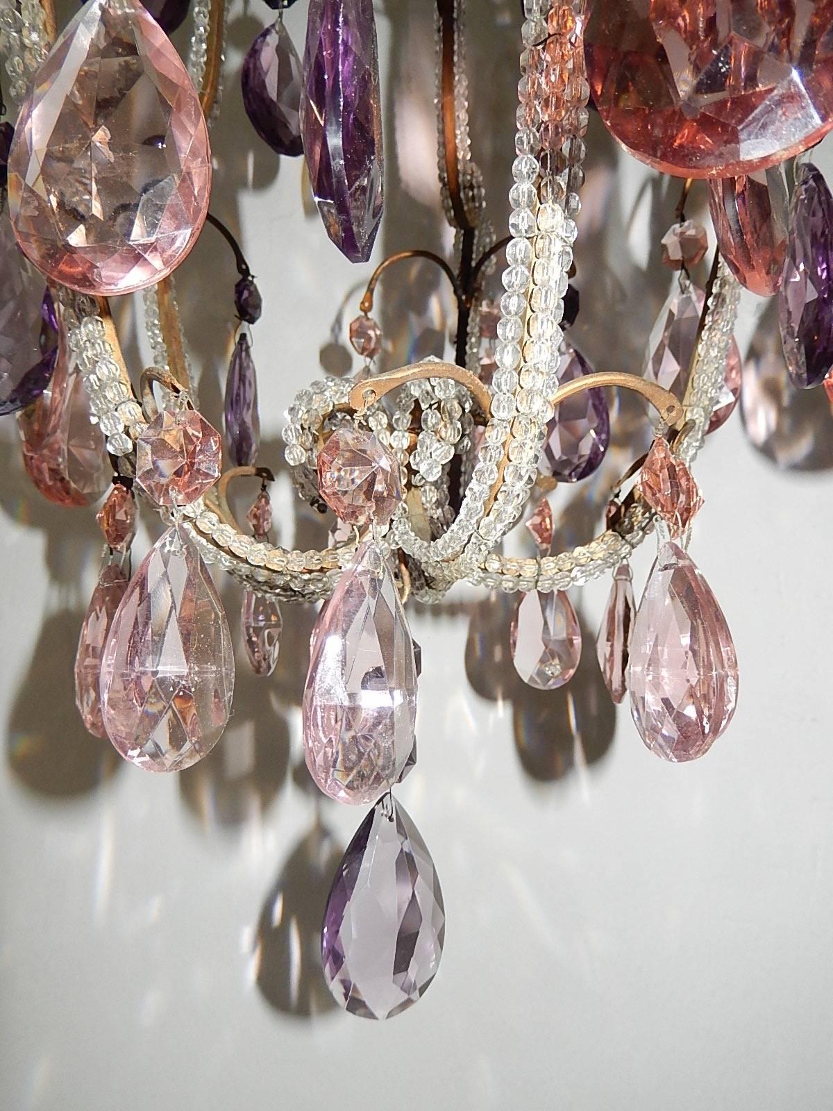 Beaded Pink and Purple Crystal Prisms Chandelier 4