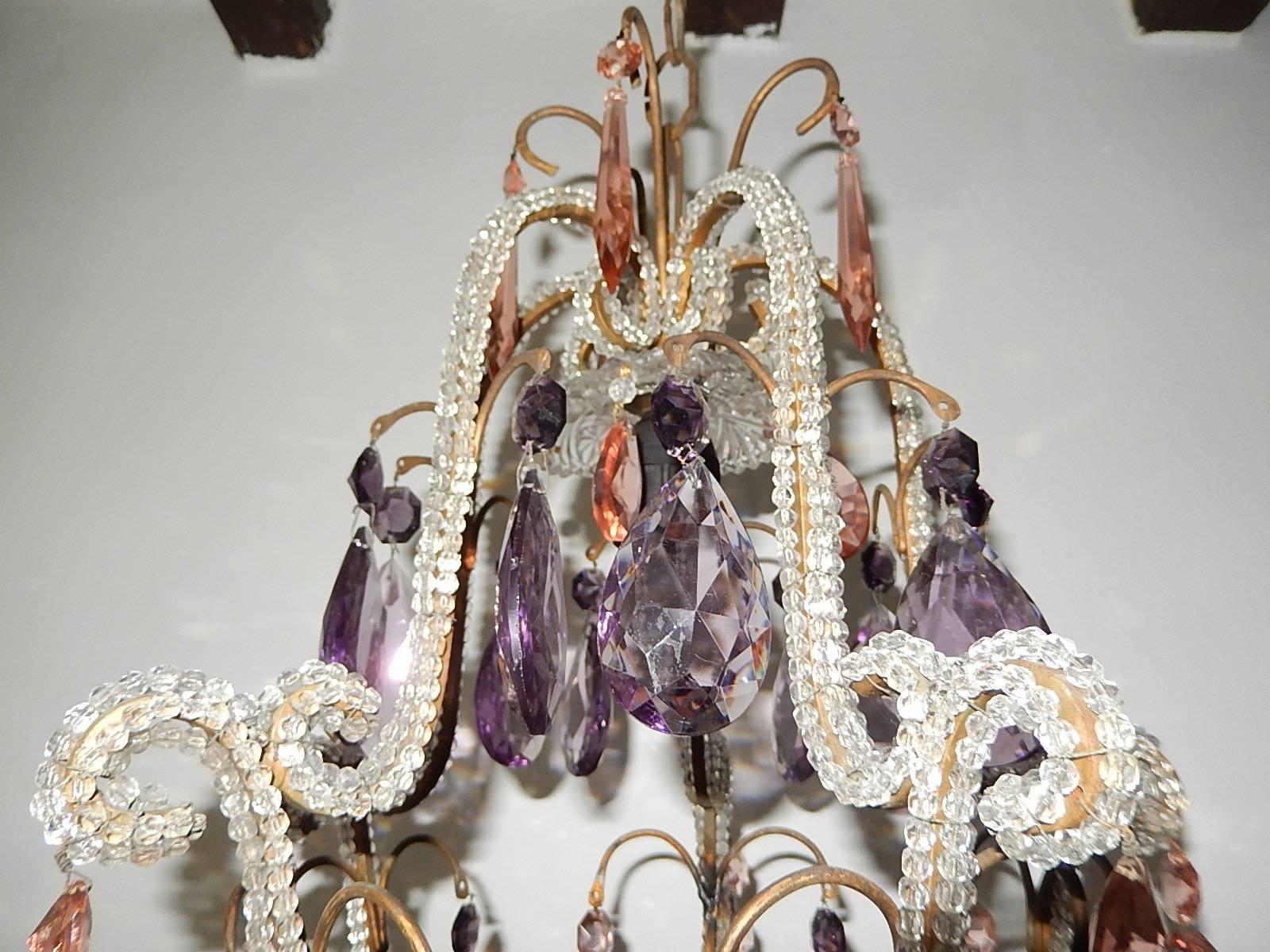 Beaded Pink and Purple Crystal Prisms Chandelier 5