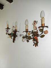 French Winged Cherub Porcelain Flowers Sconces