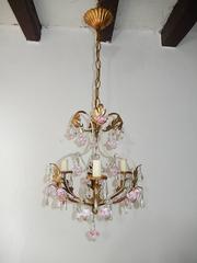 French Pink Ribbon Clear Murano Ball and Beads Crystal Chandelier