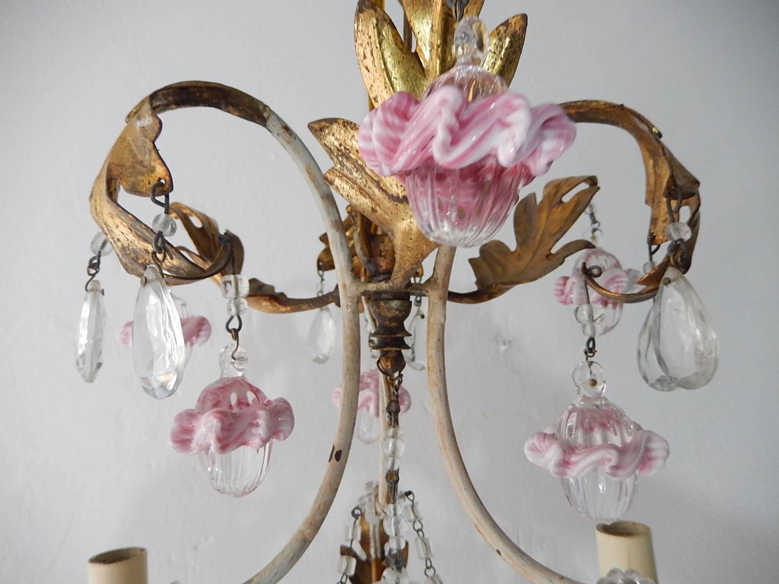 Murano Glass French Pink Ribbon Clear Murano Ball and Beads Crystal Chandelier