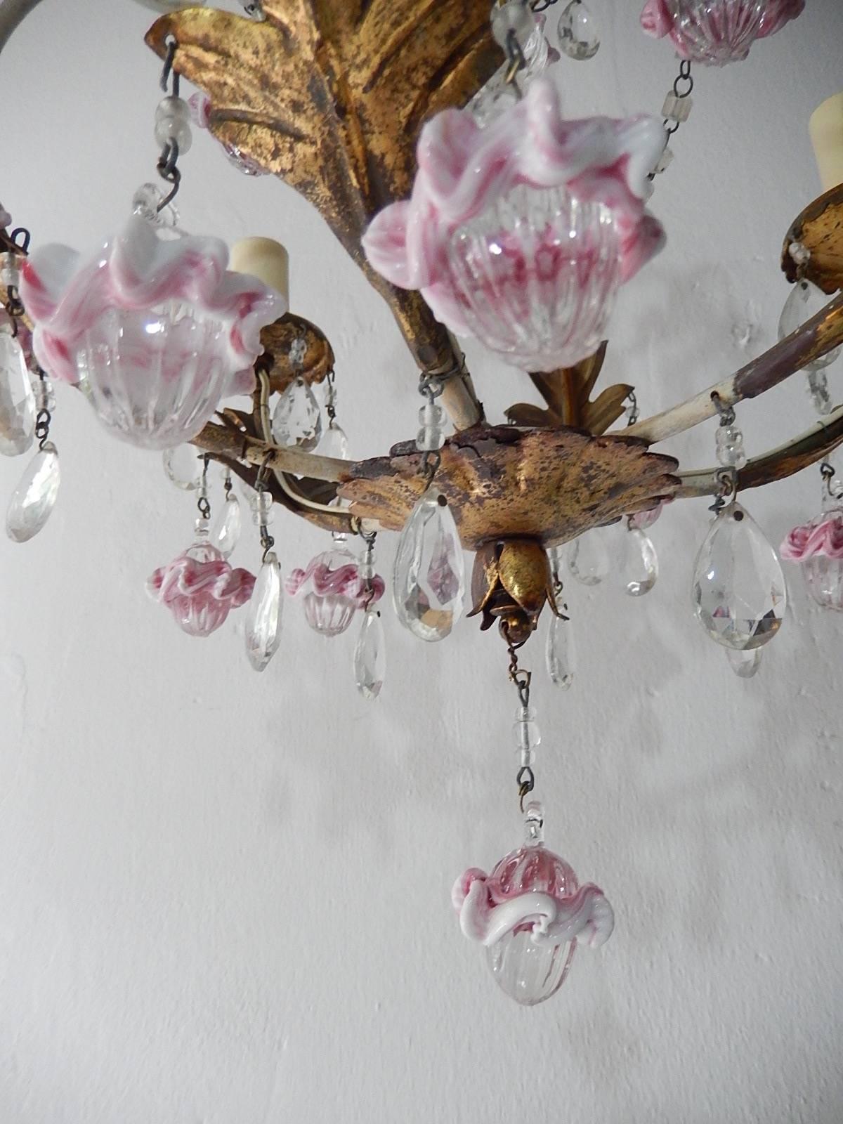 French Pink Ribbon Clear Murano Ball and Beads Crystal Chandelier 1