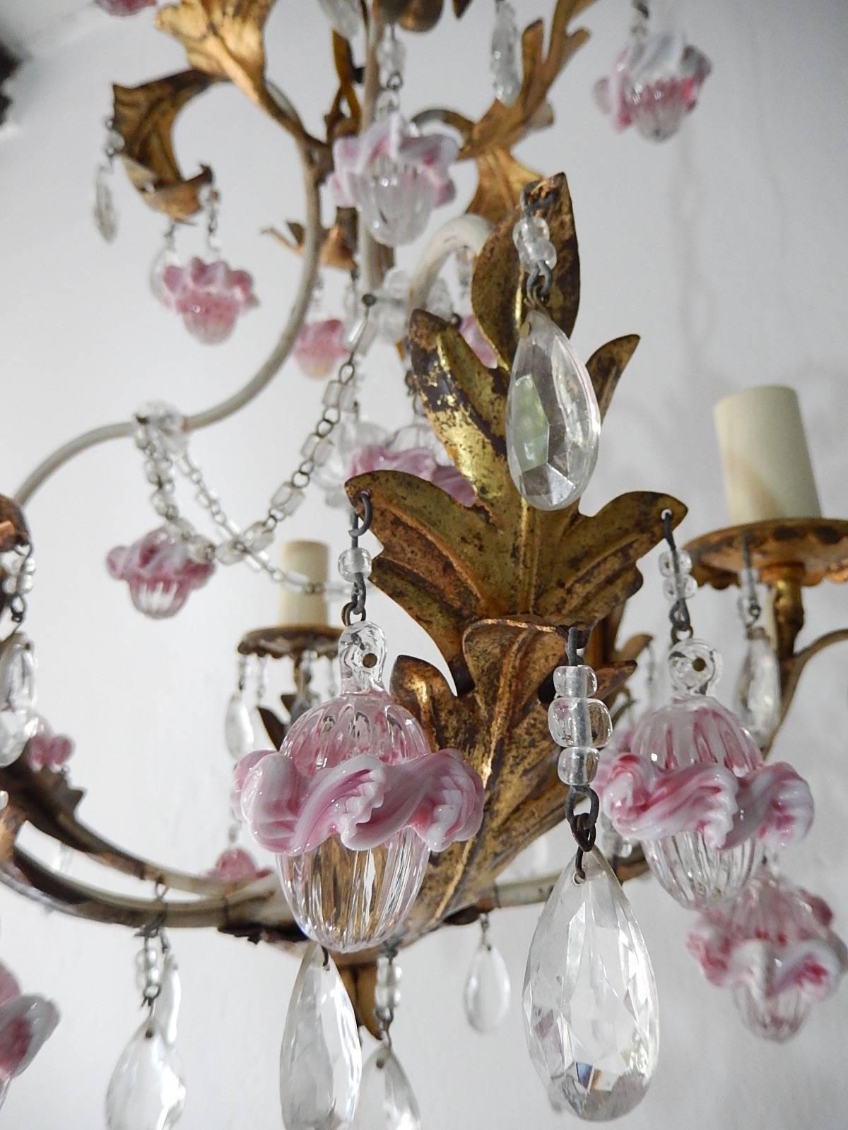 French Pink Ribbon Clear Murano Ball and Beads Crystal Chandelier 2