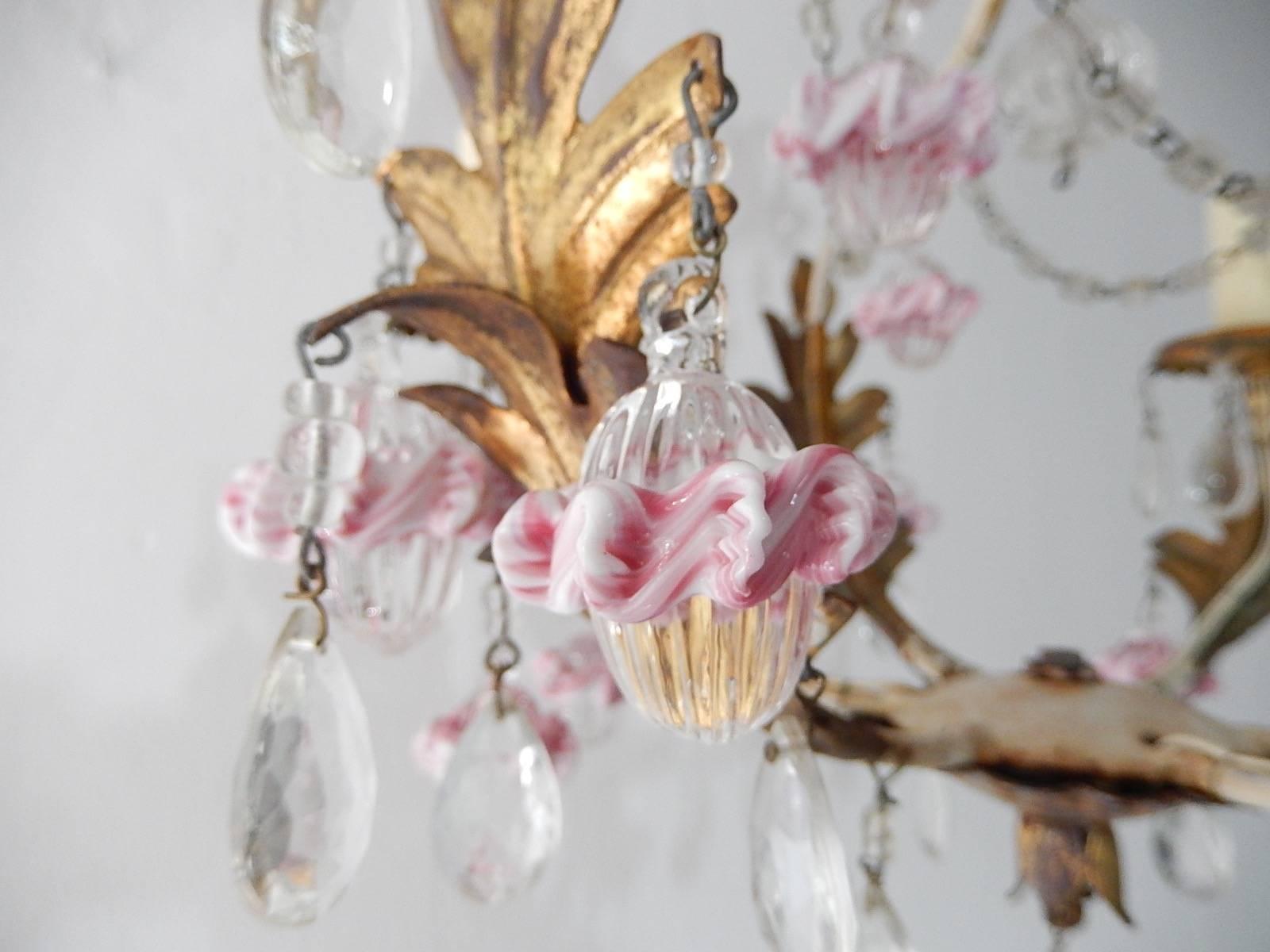 French Pink Ribbon Clear Murano Ball and Beads Crystal Chandelier 5