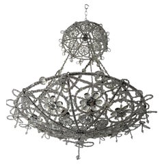 Huge Rare Italian Beaded Crystal Chains Chandelier Bows Maison Bagues Style 1920
