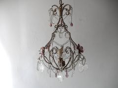 French Bagues Style Amethyst Flower Prisms Beaded Chandelier