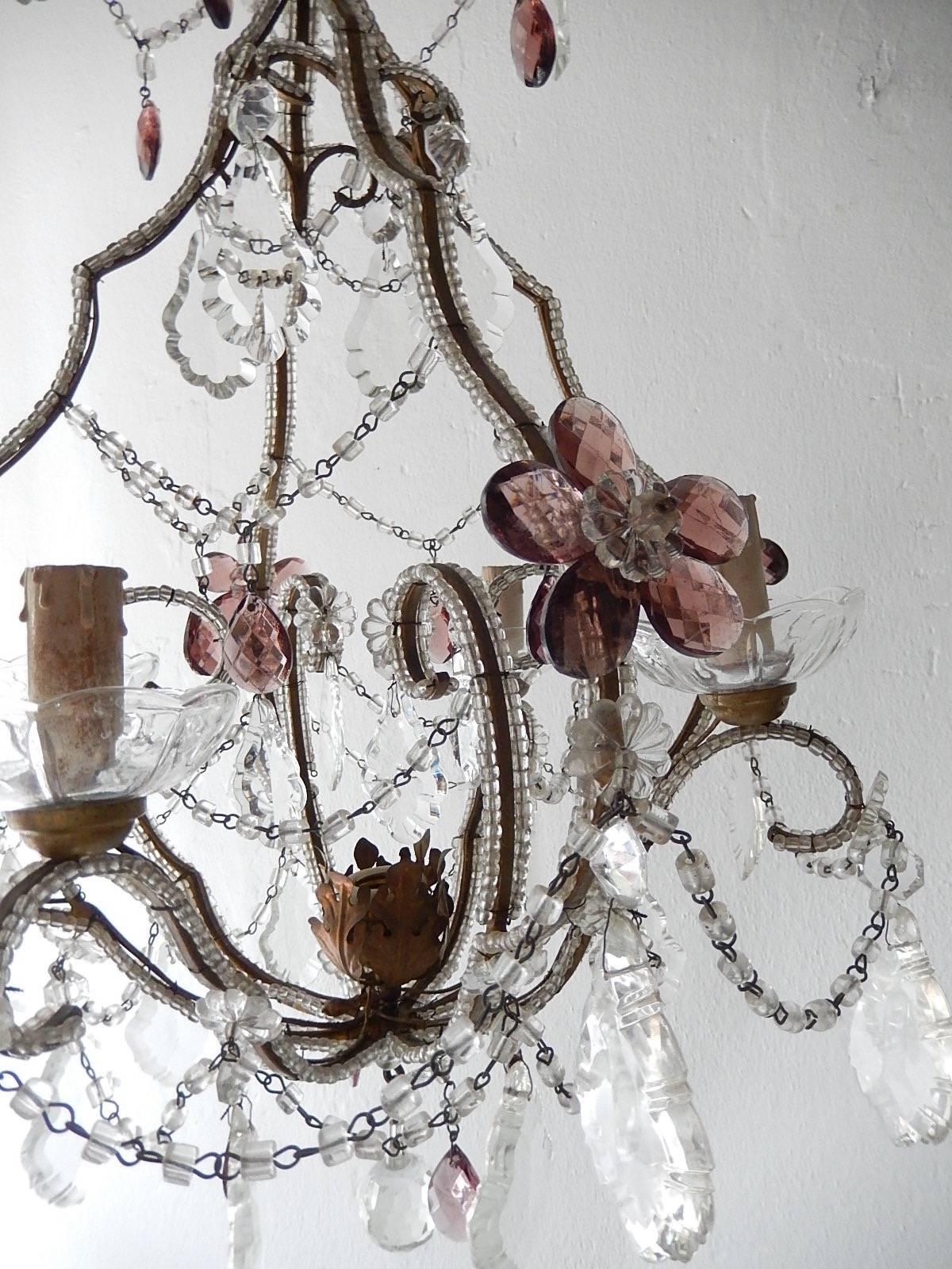 Crystal French Bagues Style Amethyst Flower Prisms Beaded Chandelier