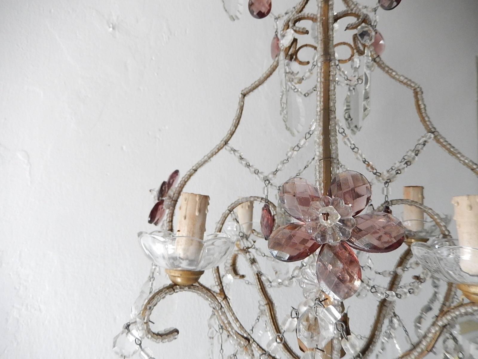 French Bagues Style Amethyst Flower Prisms Beaded Chandelier 1