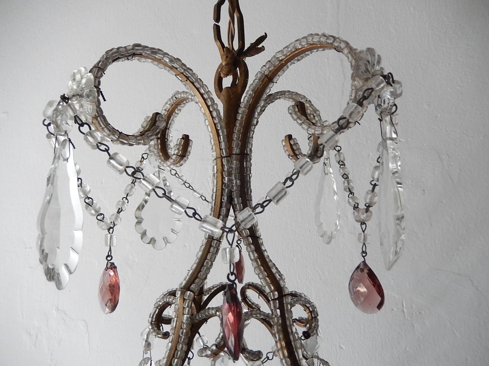 French Bagues Style Amethyst Flower Prisms Beaded Chandelier 2